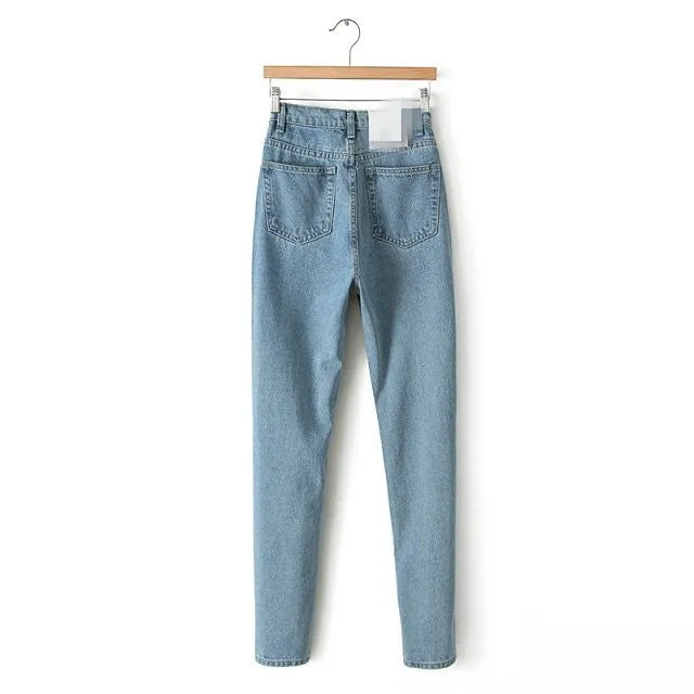 Denim Straight Leg Jeans Bottoms