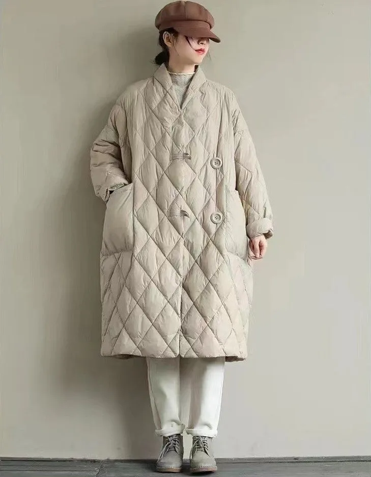 Knee Length Stand Collar Chinese Style Women's Down Coat