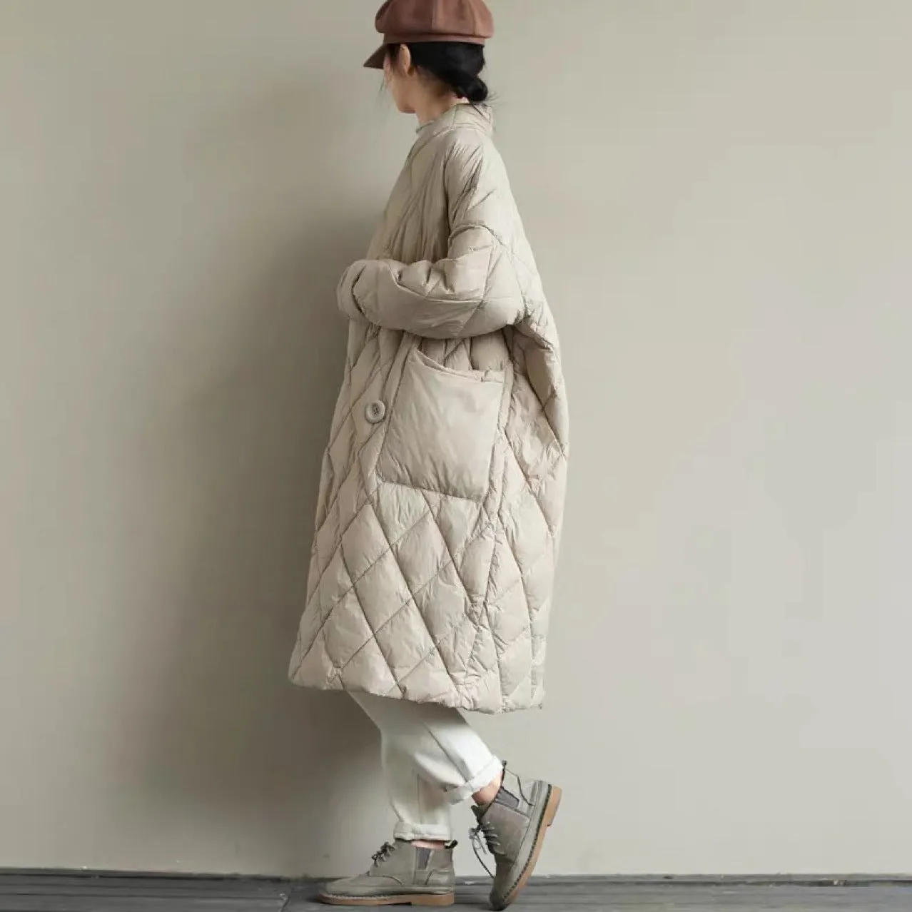 Knee Length Stand Collar Chinese Style Women's Down Coat