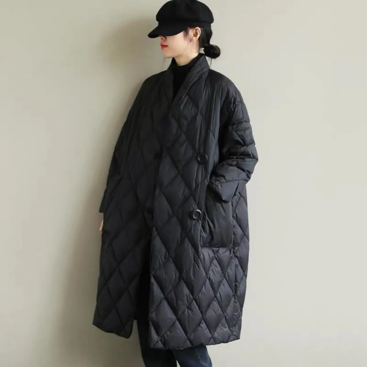 Knee Length Stand Collar Chinese Style Women's Down Coat