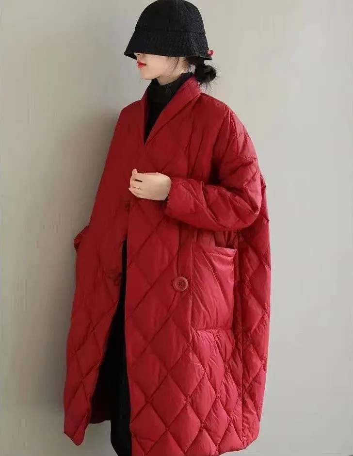 Knee Length Stand Collar Chinese Style Women's Down Coat