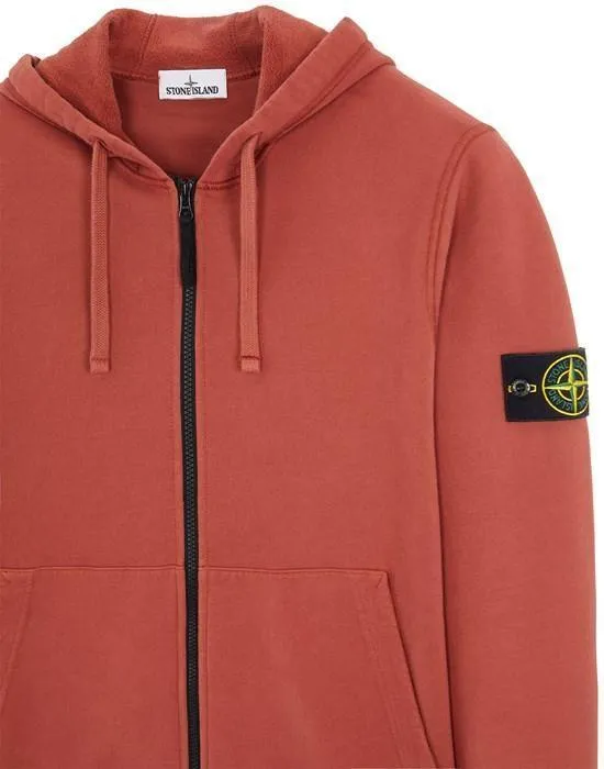 Stone Island Garment Dyed Zip Hoodie Brick Red