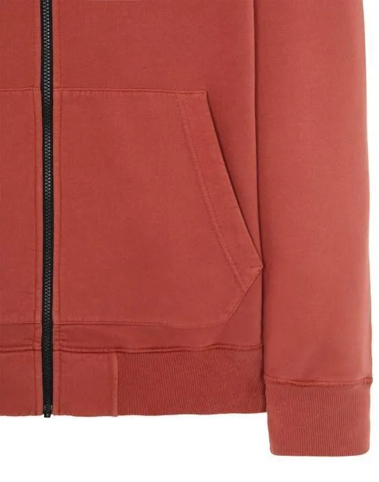 Stone Island Garment Dyed Zip Hoodie Brick Red