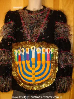 Ugly Christmas Sweater Party Hanukkah Sweater 80s Glam (j217)
